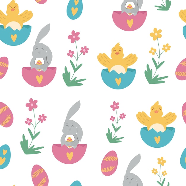 Easter Seamless Pattern. Easter Bunny and chick pattern. Happy Easter