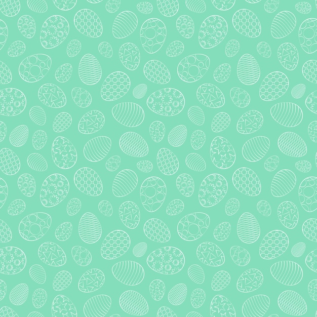 Easter seamless pattern, eggs with different ornament, on a green background. 10 eps