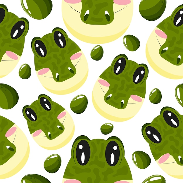 Easter seamless pattern with decorated eggs with green crocodile and green eggs