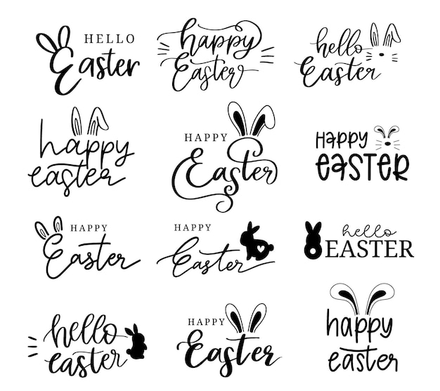 Easter Set of Label badge emblems for Easter Easter lettering graphic