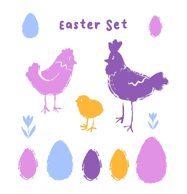 Easter set with hens rooster and chicken in Scandinavia style