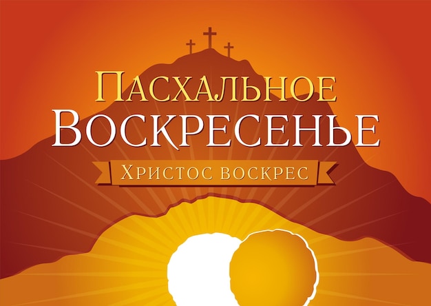 Easter Sunday, Christ is risen - Russian text. Holy week banner, church service invitation concept.