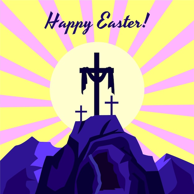 Vector easter sunday resurrection illustrationhappy easter religious greeting card poster