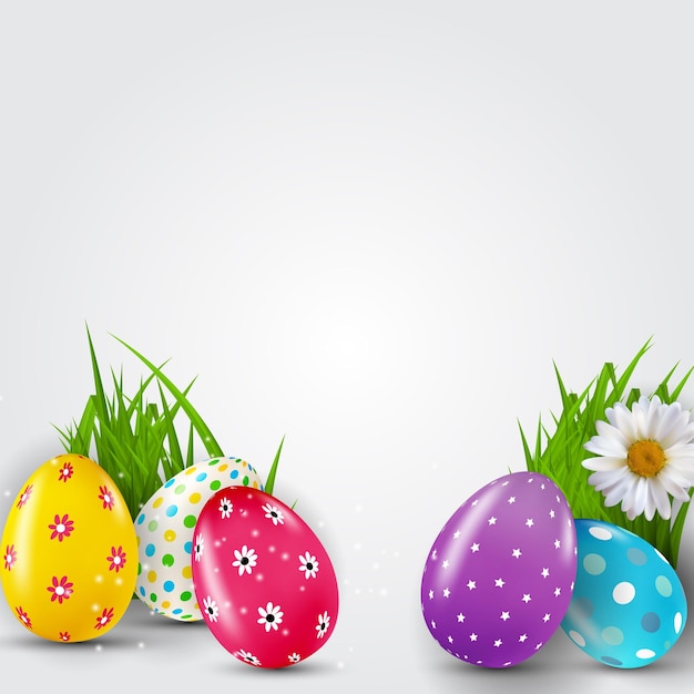 Easter   template with 3d realistic Easter eggs