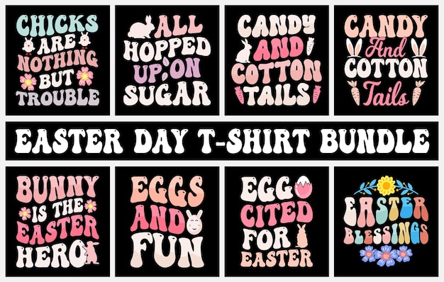 Vector easter tshirt design bundle bunny easter tshirt set happy easter tshirt vector easter element