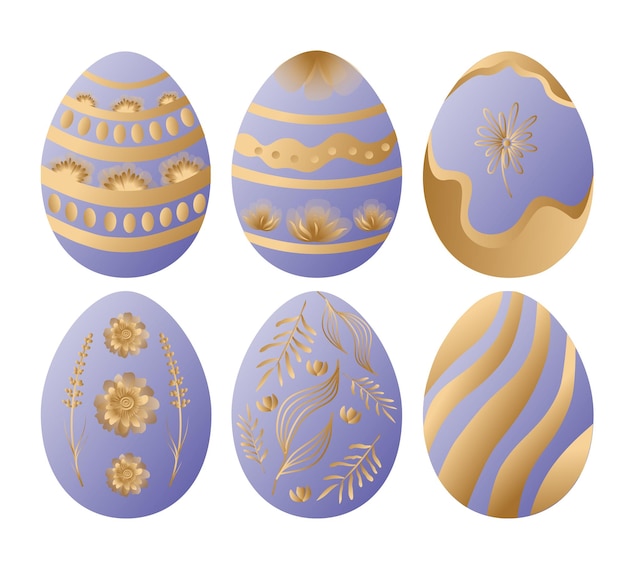 Easter vector illustration set of colored Easter eggs Six beautiful eggs in gradient technique Chic Easter