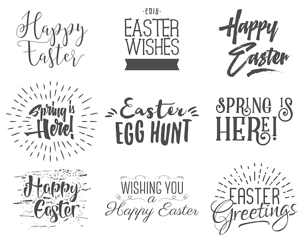 Easter wishes overlays, lettering labels design set. Retro holiday easter badges