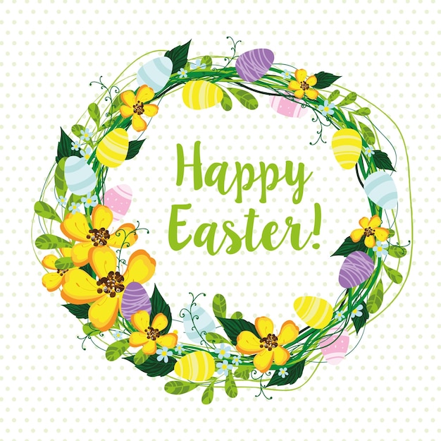 Easter wreath with flowers and eggs vector illustration eps10