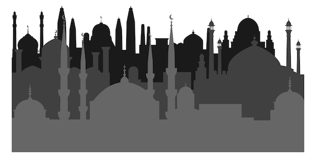 Eastern cityscape Black arabian islamic architecture silhouette