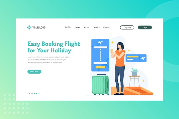 Easy booking flight for your holiday illustration for travelling concept on landing page