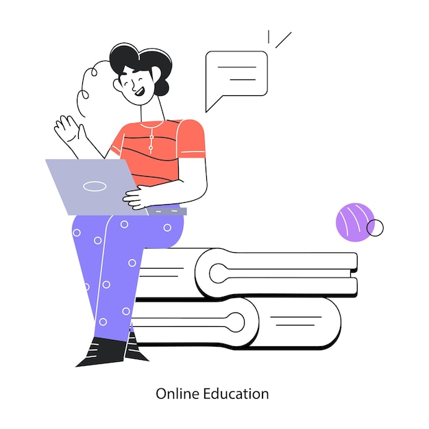 Vector easy to edit doodle mini illustration of online education