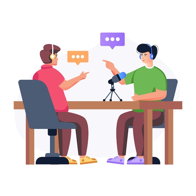 Easy to use flat illustration of podcast interview