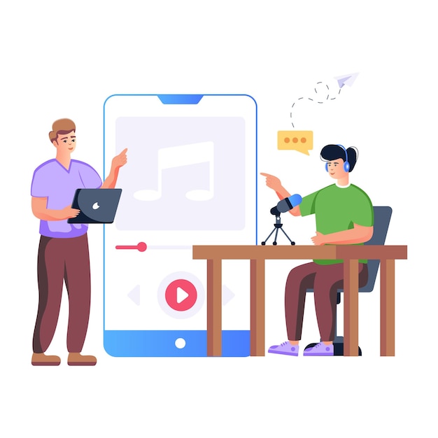 Easy to use flat illustration of podcast interview