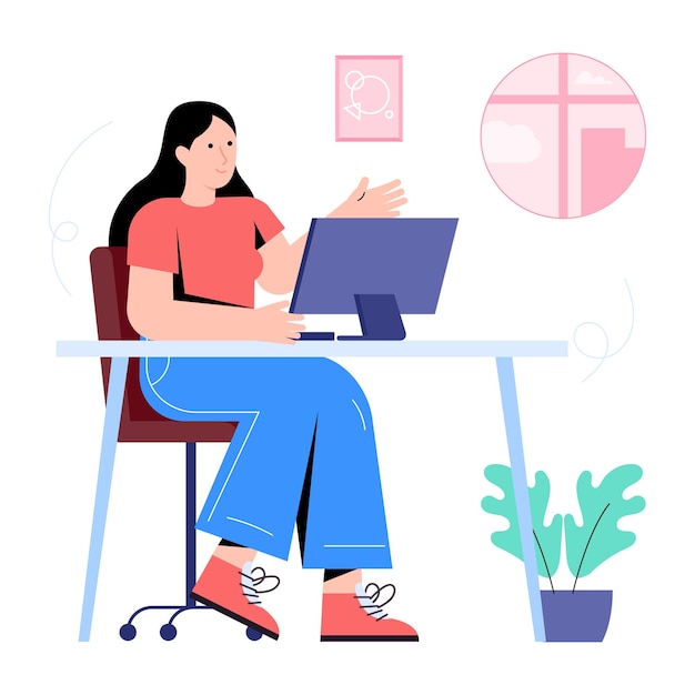 Easy to use flat illustration of working place