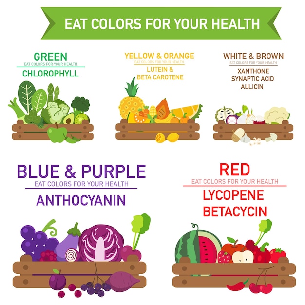 Eat colors for your healthEat a rainbow of fruits and vegetables vector illustration