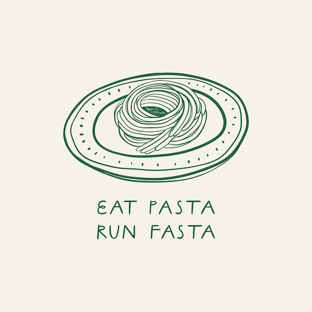 Eat pasta run fasta hand drawn lettering Fitness slogan with slang word