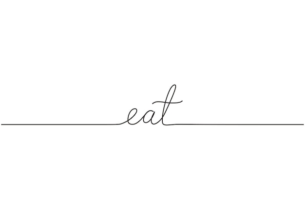 Eat word Continuous line art drawing text one single hand drawn minimalist typography