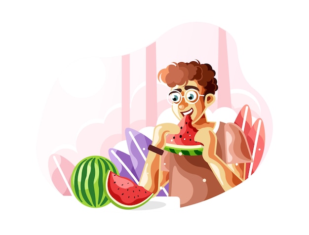 Eating a fresh watermelon when summer