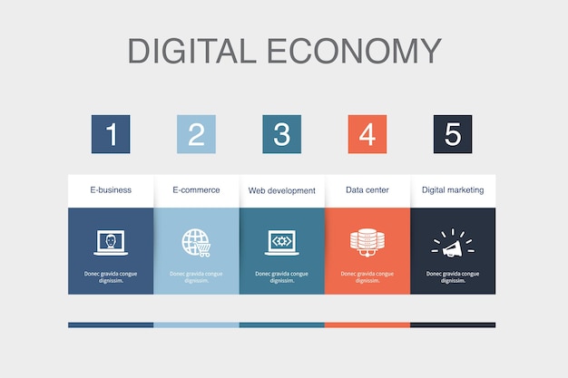 Ebusiness ecommerce web development data center digital marketing icons Infographic design layout template Creative presentation concept with 5 steps