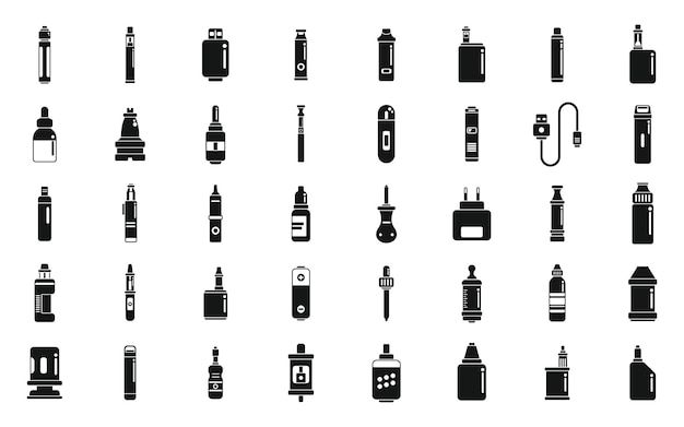 Ecigarette accessories icons set simple vector Liquid vape