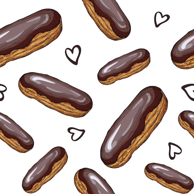 Eclairs with glaze. Hand drawn pattern