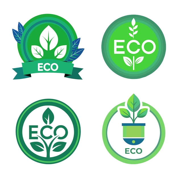 eco badges and labels with leaves and plants