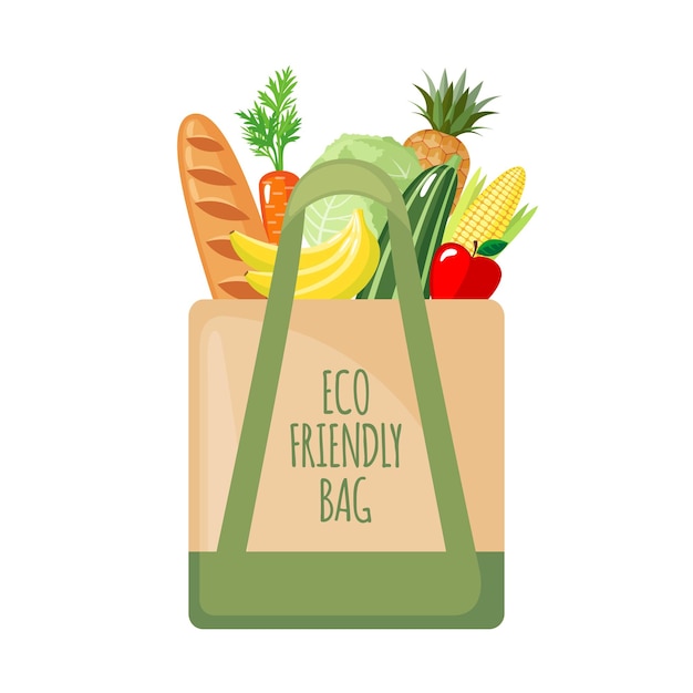 Eco Bag icon with products in flat style