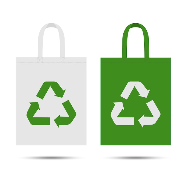 Eco bag with recycling symbol Isolated on white background Caring for the environment Flat style Ecopackaging design Vector