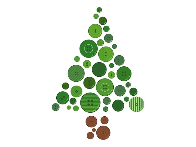 Eco Christmas tree made from buttons Christmas decoration idea vector illustration