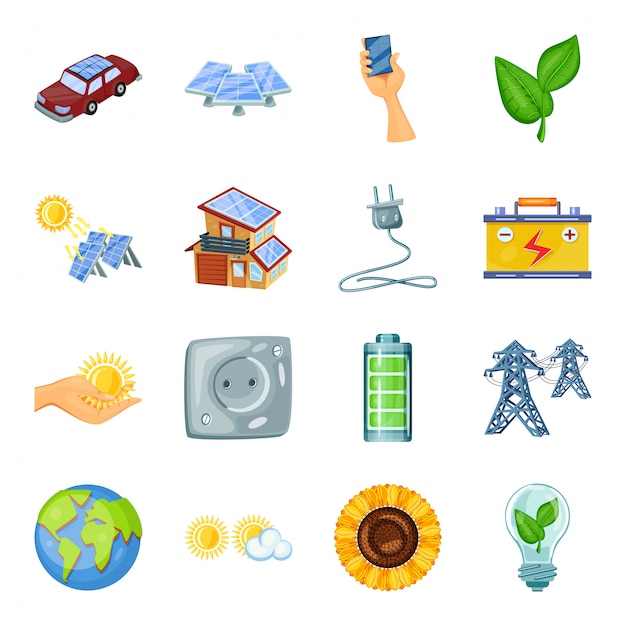 Eco energy cartoon icon set