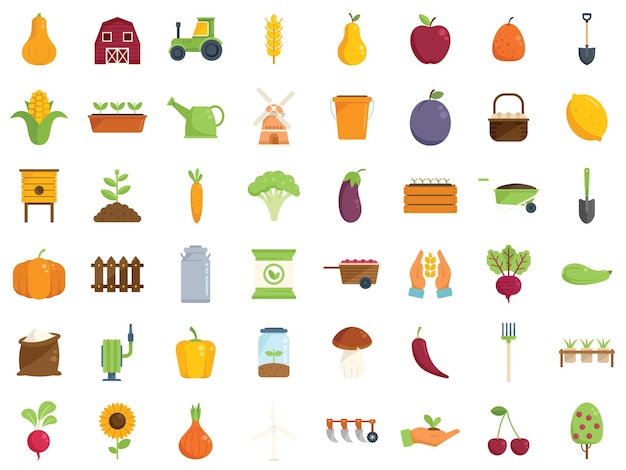 Eco farming icons set flat vector Agriculture farmer