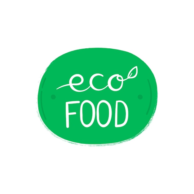 Eco food, hand drawn doodle elements. Eco friendly concept for stickers, banners, cards, advertisement. Vector illustration.