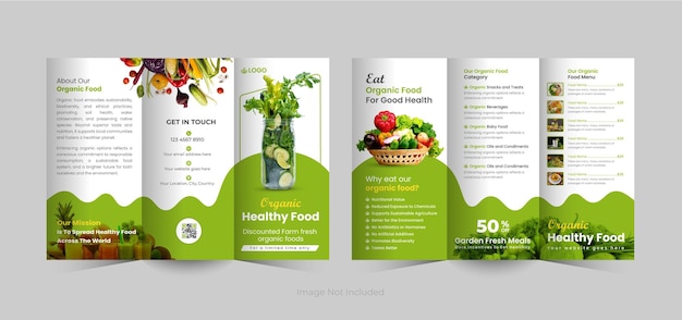 Eco food trifold brochure template or organic food menu trifold brochure template