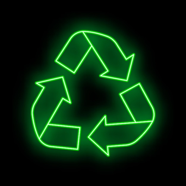 Eco friendly alternative energy source and waste recycling icon concept green eco earth glow neon flat vector illustration isolated on black