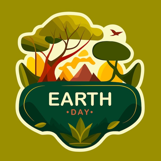 Eco Friendly Earth Day Illustrated Label Vector Illustration