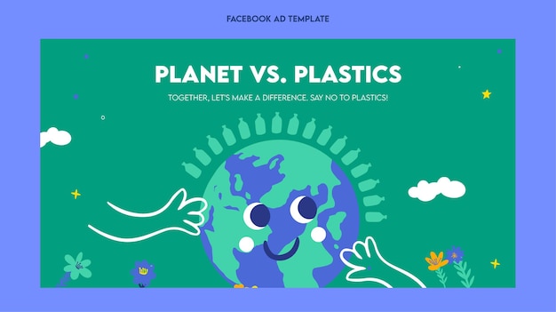 Eco friendly facebook ad template for plastic free campaign hand drawing