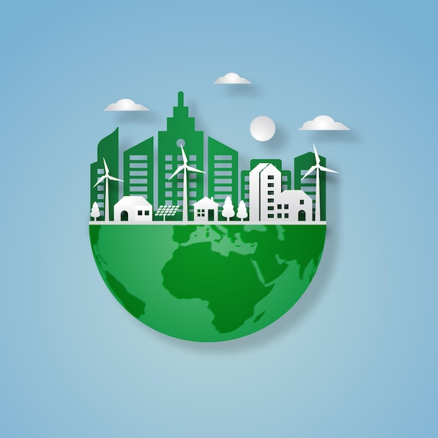 Eco Friendly and Green Energy Ecology concept with Green Eco Earth and Trees Vector illustration