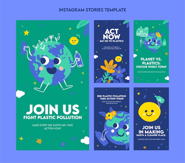 Eco friendly Instagram stories templates for plastic free campaign hand drawing