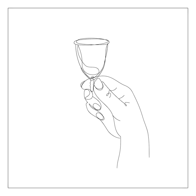 Eco friendly menstrual cup Female hand holding menstrual cup hand drawing in outline Vector