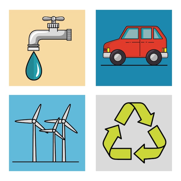 Eco friendly related objects icons set over white background vector illustration