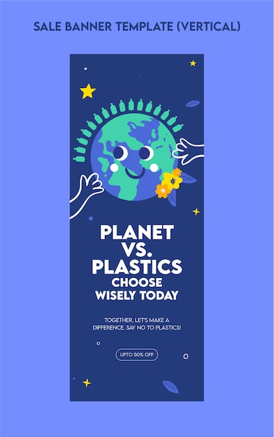 Vector eco friendly sale banner for plastic free campaign hand drawing