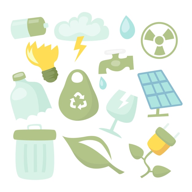 Eco friendly Save energy environment renewable symbol sticker clip art with green car paper bag