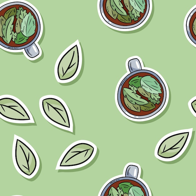 Eco friendly spa seamless pattern with herbal tea and leaves. Go green