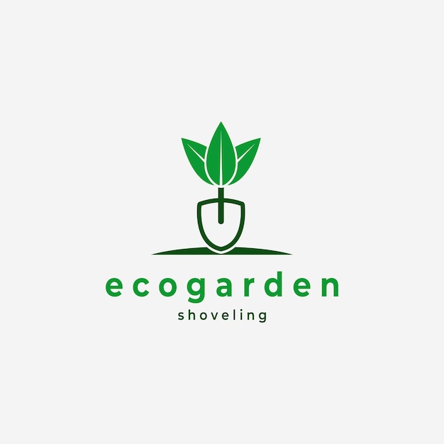 Eco Garden Shoveling Logo Vintage Minimalist Vector Design Illustration