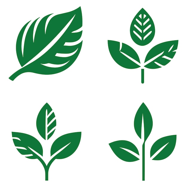 Eco green color leaf vector logo flat icon set