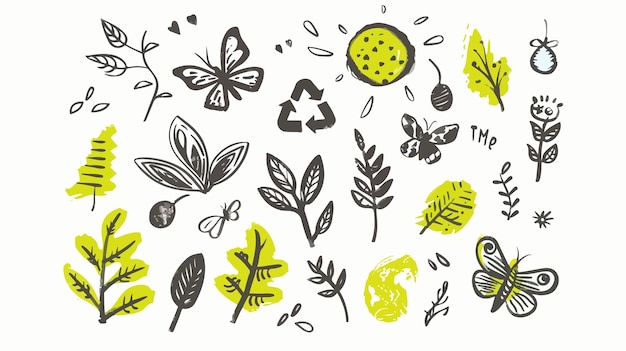 Vector eco green life handdrawn vector on white background