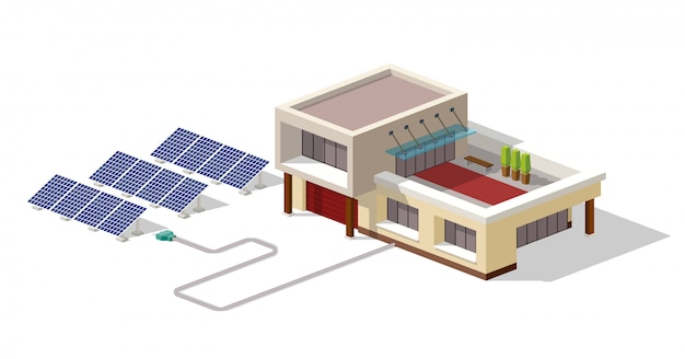 Eco house connected to solar panels plant