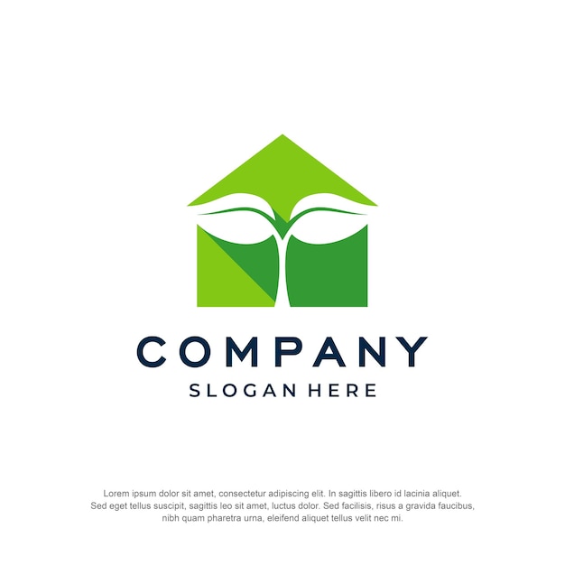 Eco house logo negative space leaf premium vector