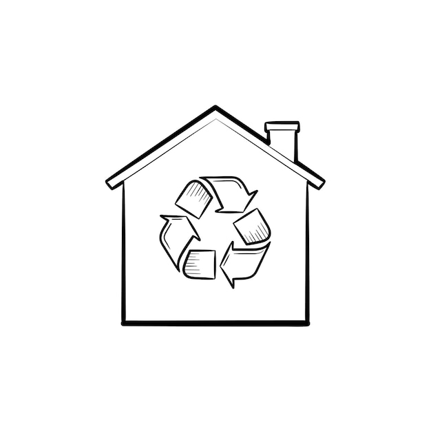 Eco house with recycling symbol hand drawn outline doodle icon. Ecology, nature protection, recycle concept