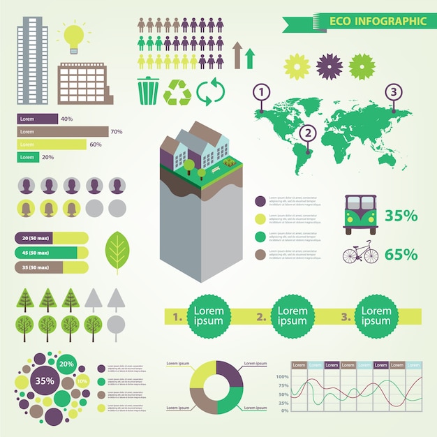  eco infographic set with house, trees, transport icons